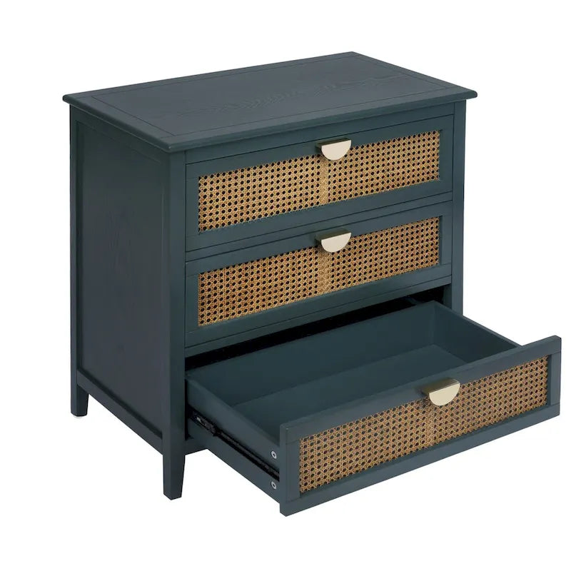 Mobile contenitore a 3 cassetti in rattan, Grigio/Verde/Blu, Montaggio da parte di una sola persona