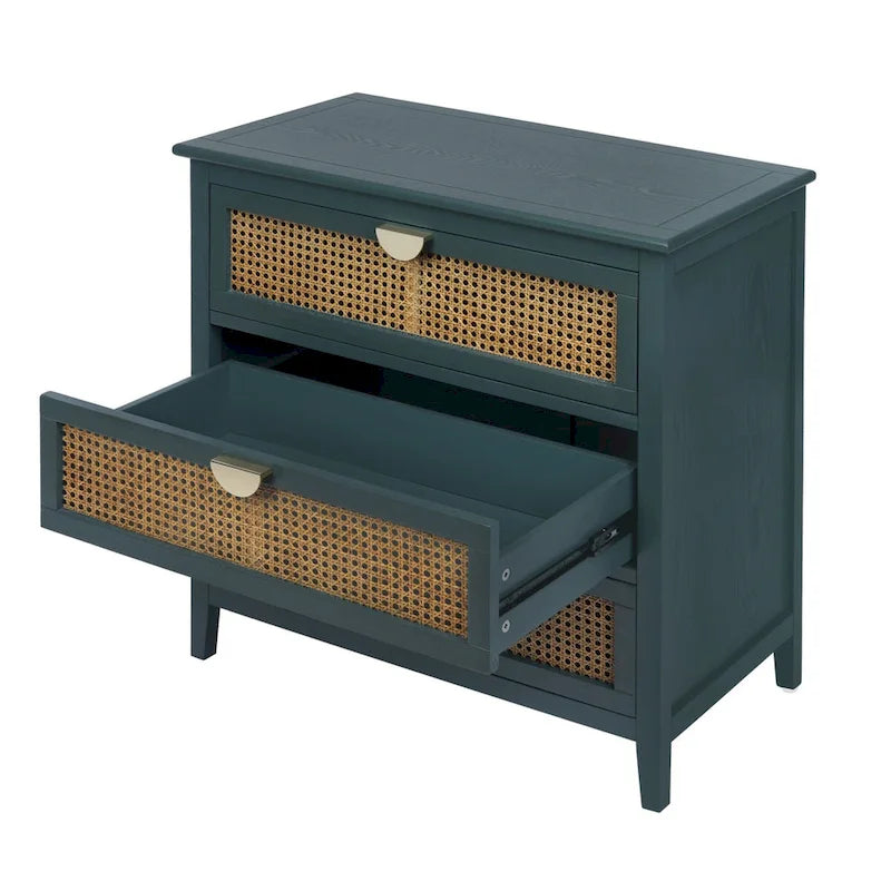 Mobile contenitore a 3 cassetti in rattan, Grigio/Verde/Blu, Montaggio da parte di una sola persona