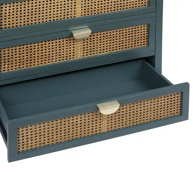 Mobile contenitore a 3 cassetti in rattan, Grigio/Verde/Blu, Montaggio da parte di una sola persona