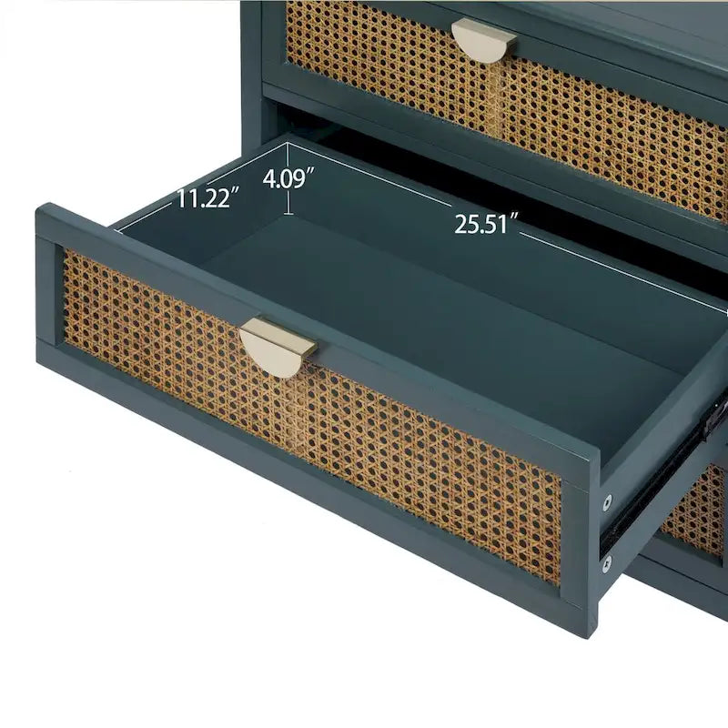 Mobile contenitore a 3 cassetti in rattan, Grigio/Verde/Blu, Montaggio da parte di una sola persona