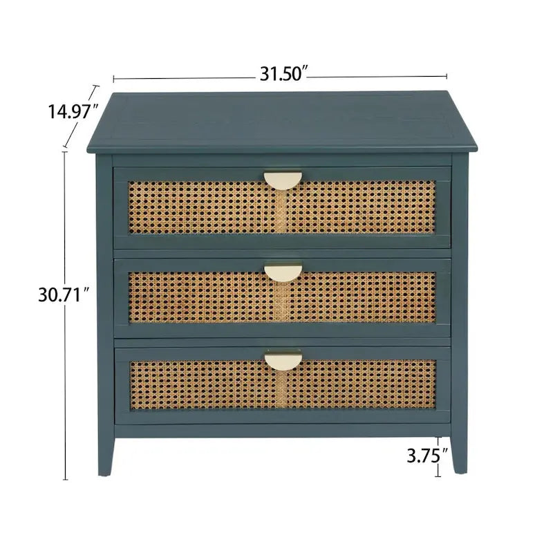 Mobile contenitore a 3 cassetti in rattan, Grigio/Verde/Blu, Montaggio da parte di una sola persona