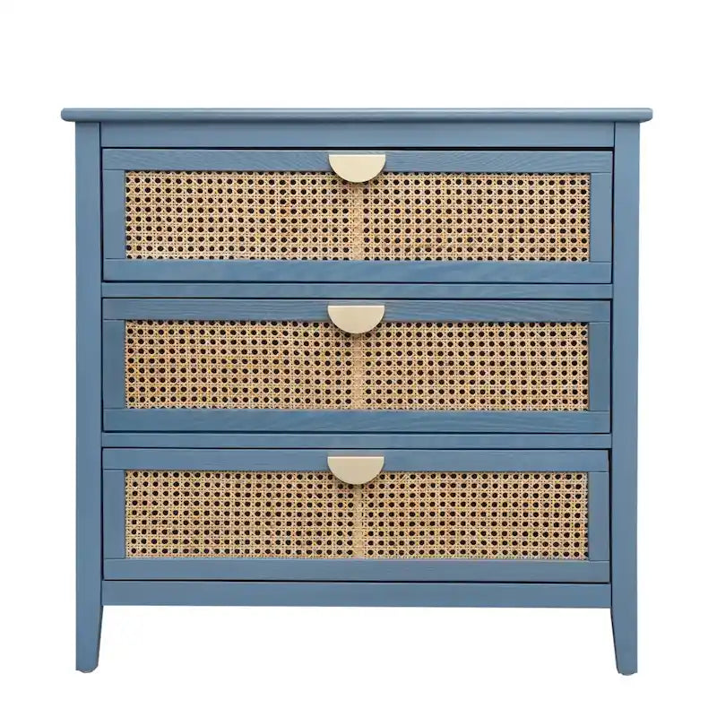 Mobile contenitore a 3 cassetti in rattan, Grigio/Verde/Blu, Montaggio da parte di una sola persona