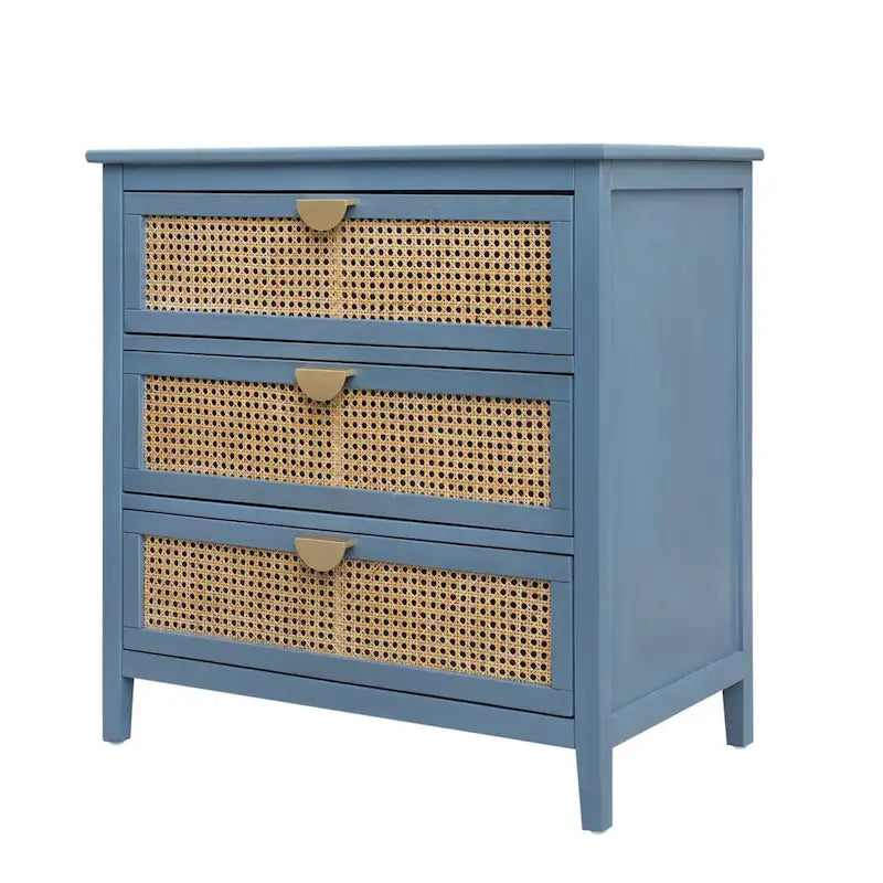 Mobile contenitore a 3 cassetti in rattan, Grigio/Verde/Blu, Montaggio da parte di una sola persona