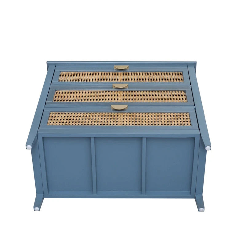 Mobile contenitore a 3 cassetti in rattan, Grigio/Verde/Blu, Montaggio da parte di una sola persona