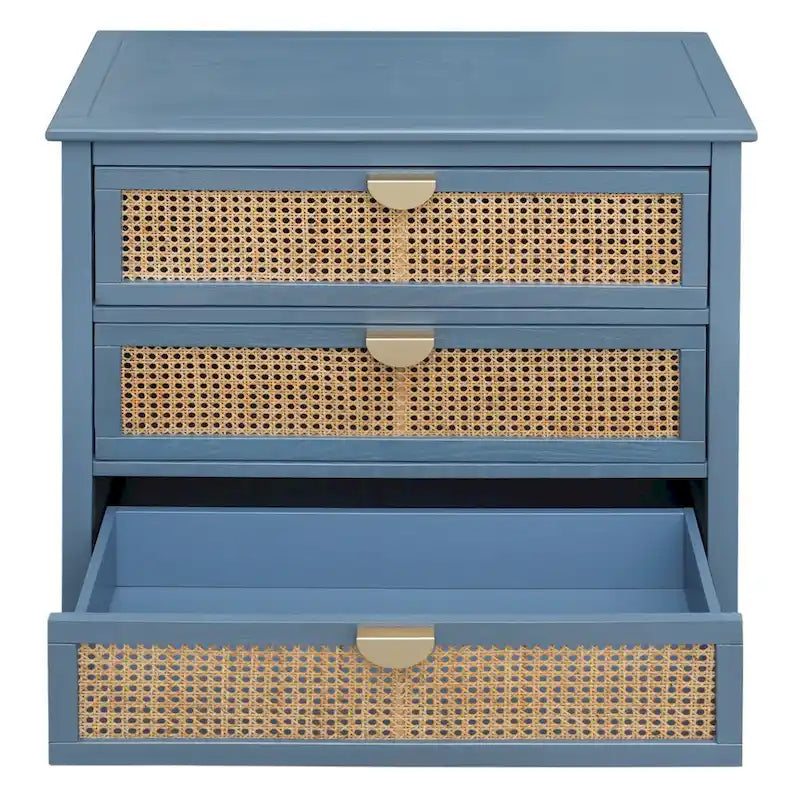 Mobile contenitore a 3 cassetti in rattan, Grigio/Verde/Blu, Montaggio da parte di una sola persona