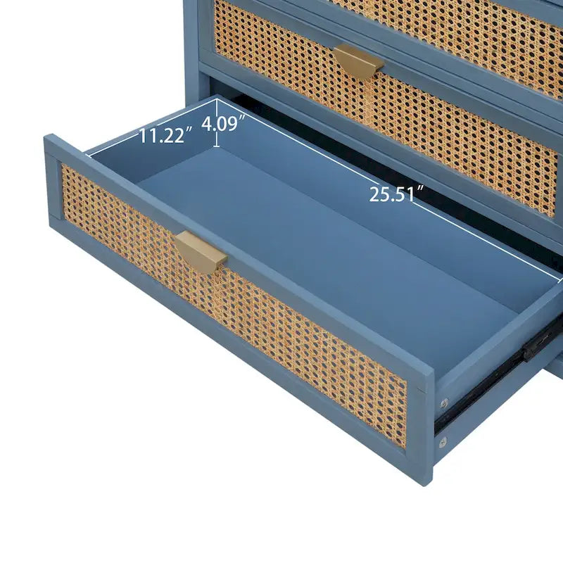 Mobile contenitore a 3 cassetti in rattan, Grigio/Verde/Blu, Montaggio da parte di una sola persona