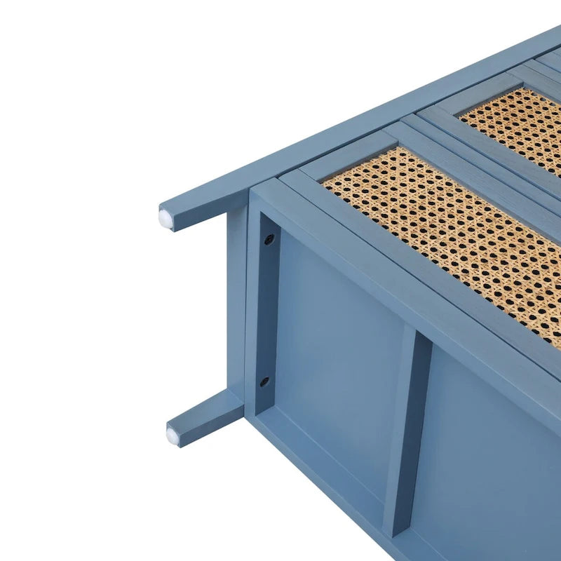 Mobile contenitore a 3 cassetti in rattan, Grigio/Verde/Blu, Montaggio da parte di una sola persona