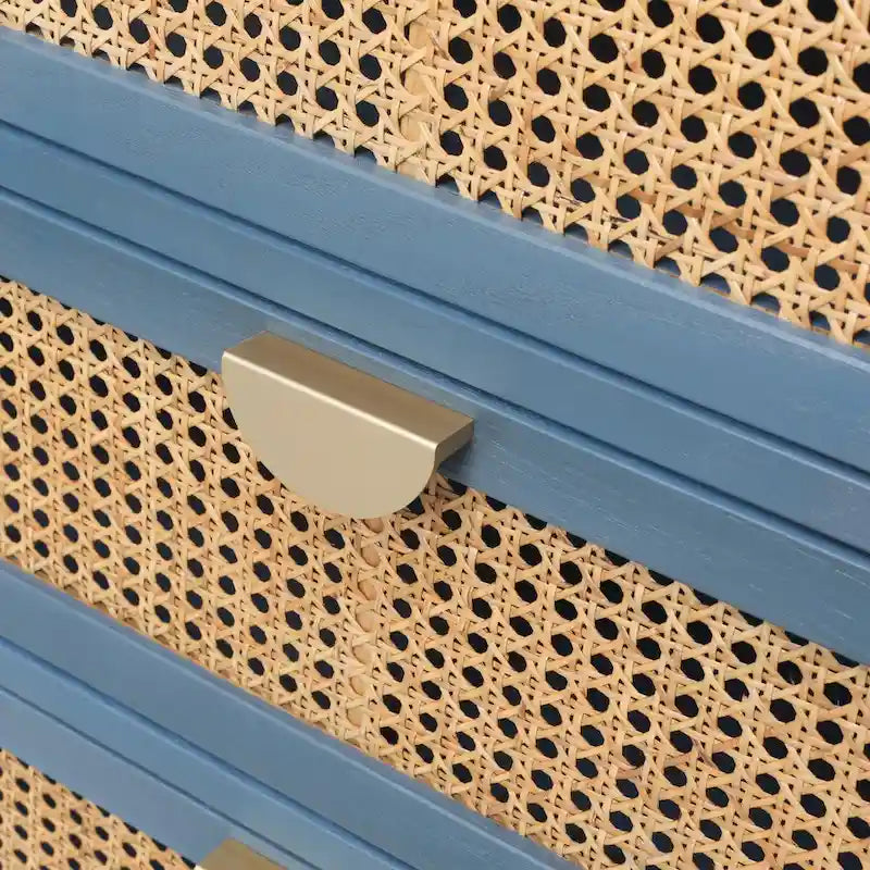 Mobile contenitore a 3 cassetti in rattan, Grigio/Verde/Blu, Montaggio da parte di una sola persona