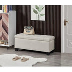 Panca contenitore imbottita beige chiaro/grigio chiaro, seduta per 1-2 persone, con coperchio sollevabile
