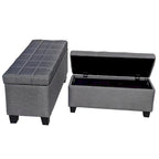 Panca contenitore imbottita beige chiaro/grigio chiaro, seduta per 1-2 persone, con coperchio sollevabile
