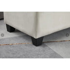 Panca contenitore imbottita beige chiaro/grigio chiaro, seduta per 1-2 persone, con coperchio sollevabile