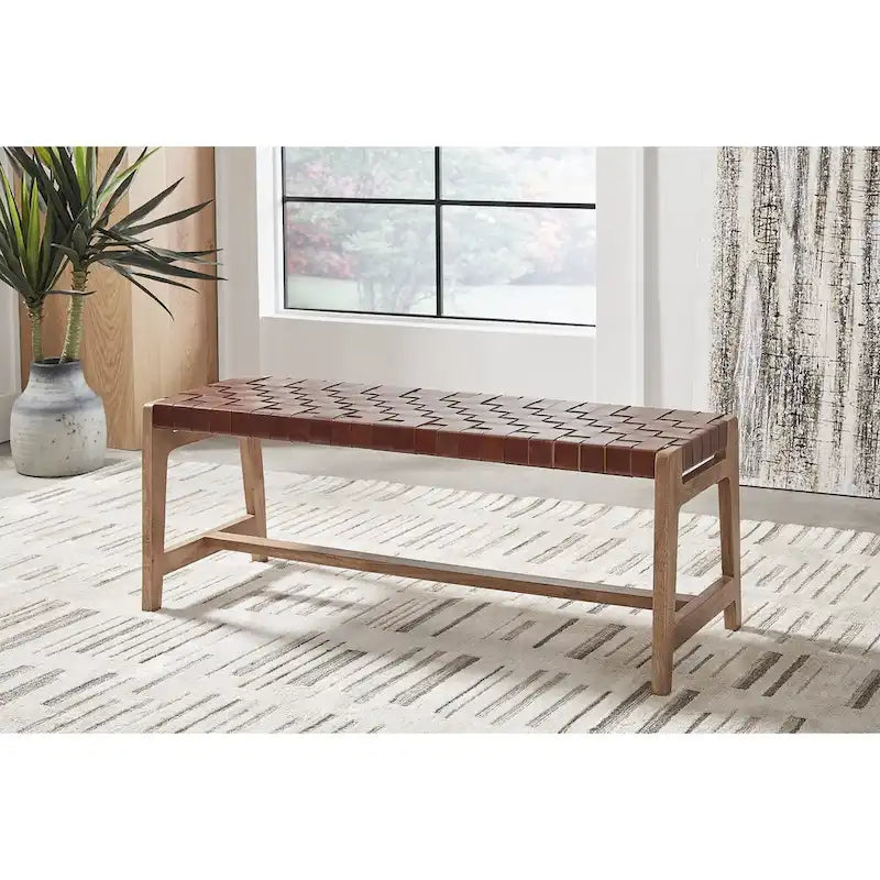 Signature Design by Ashley Lemmund Natural/Brown Accent Bench - 48  W x 15.75  D x 18.13  H