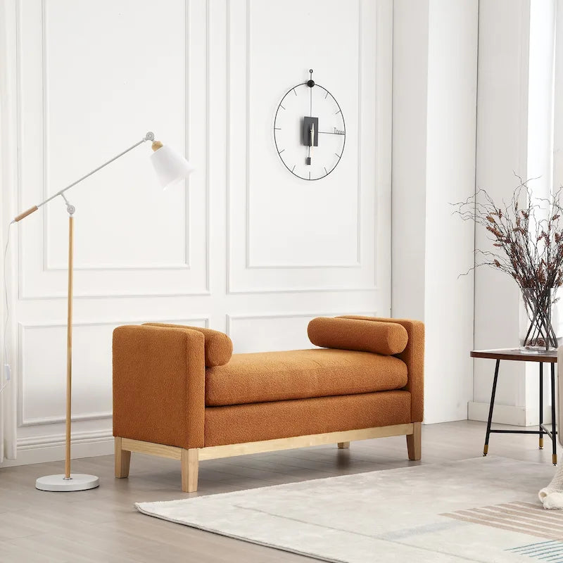 Panca Contenitore Imbottita con Gambe in Legno e Cuscini a Rullo, Multicolore, Posto Singolo