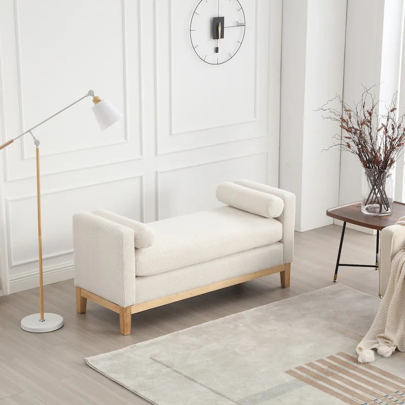 Panca Contenitore Imbottita con Gambe in Legno e Cuscini a Rullo, Multicolore, Posto Singolo
