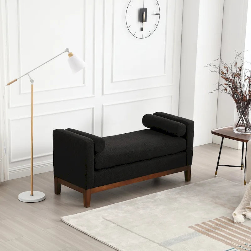 Panca Contenitore Imbottita con Gambe in Legno e Cuscini a Rullo, Multicolore, Posto Singolo