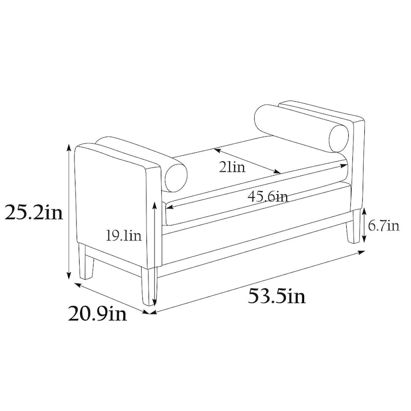 Panca Contenitore Imbottita con Gambe in Legno e Cuscini a Rullo, Multicolore, Posto Singolo