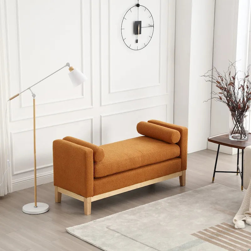 Panca Contenitore Imbottita con Gambe in Legno e Cuscini a Rullo, Multicolore, Posto Singolo