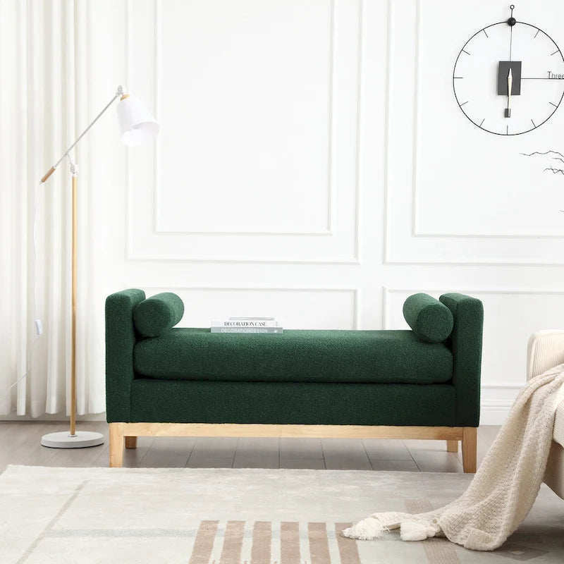 Panca Contenitore Imbottita con Gambe in Legno e Cuscini a Rullo, Multicolore, Posto Singolo