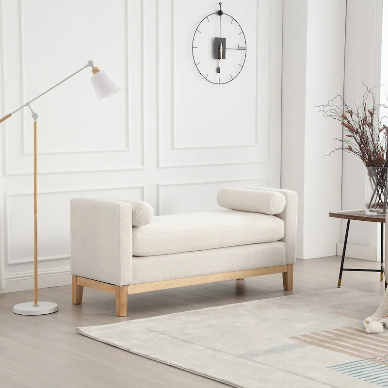 Panca Contenitore Imbottita con Gambe in Legno e Cuscini a Rullo, Multicolore, Posto Singolo