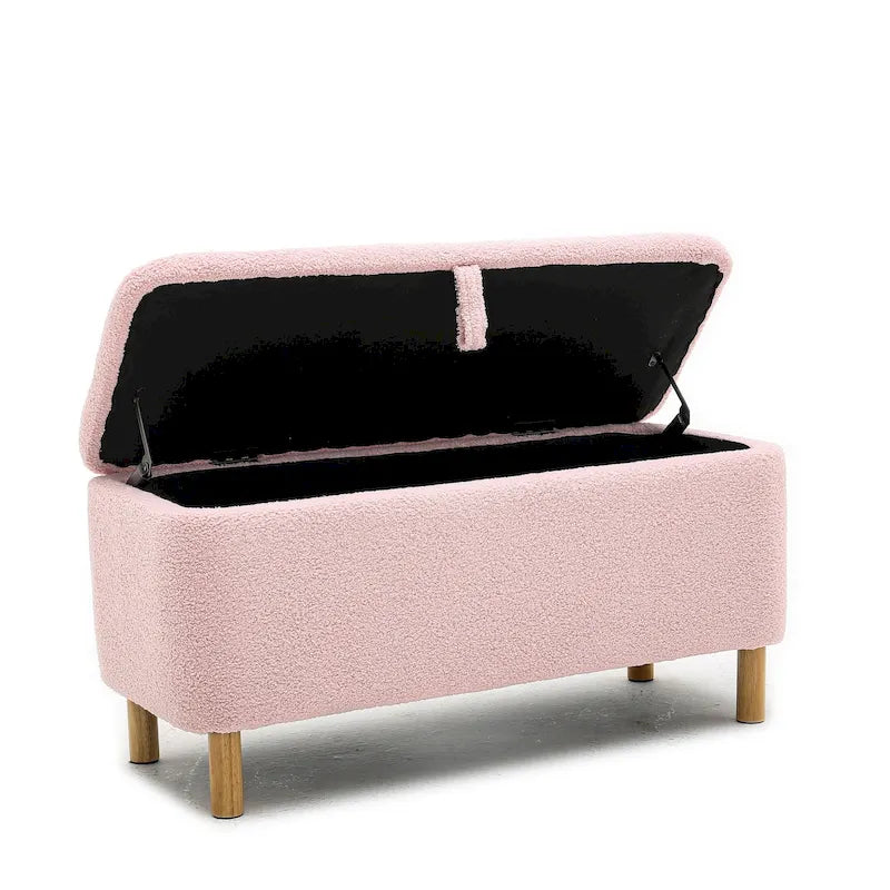 Panca contenitore/Pouf Bouclé Bianca/Verde/Arancione/Blu/Rosa, Posto singolo