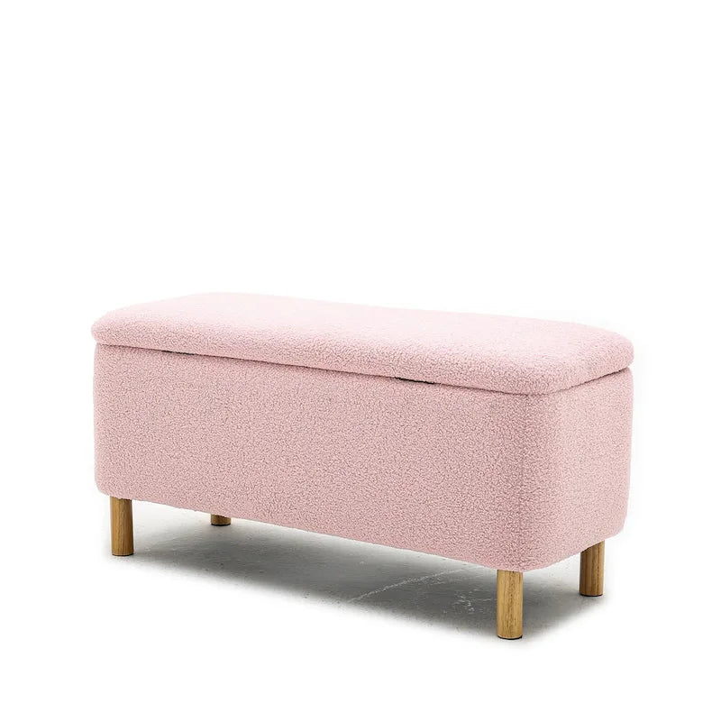 Panca contenitore/Pouf Bouclé Bianca/Verde/Arancione/Blu/Rosa, Posto singolo