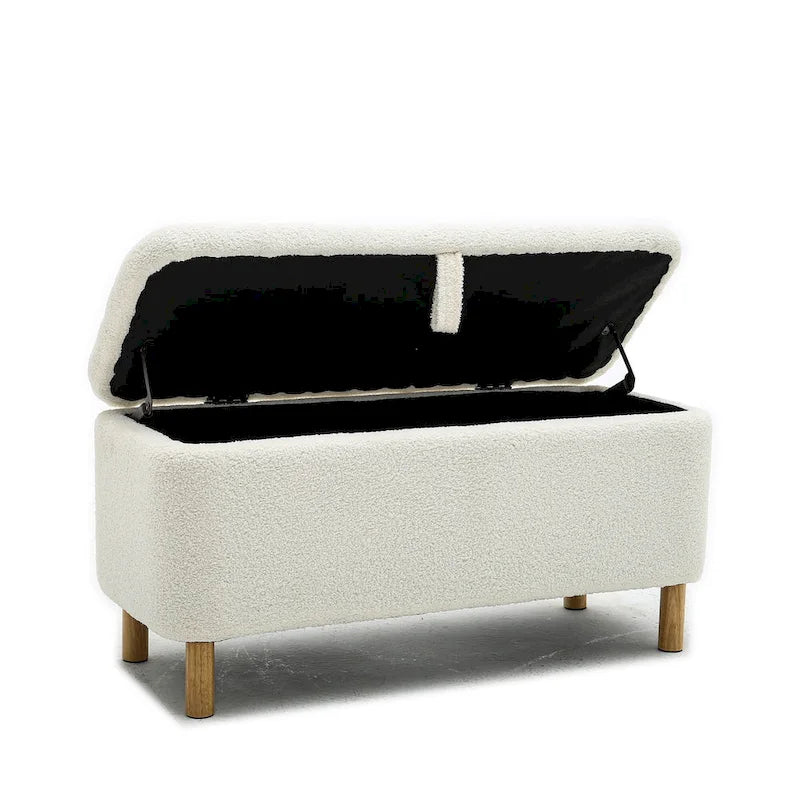 Panca contenitore/Pouf Bouclé Bianca/Verde/Arancione/Blu/Rosa, Posto singolo