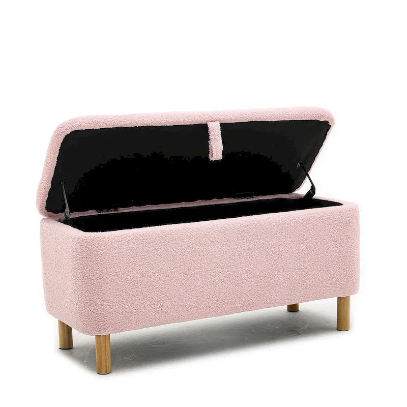 Panca contenitore/Pouf Bouclé Bianca/Verde/Arancione/Blu/Rosa, Posto singolo