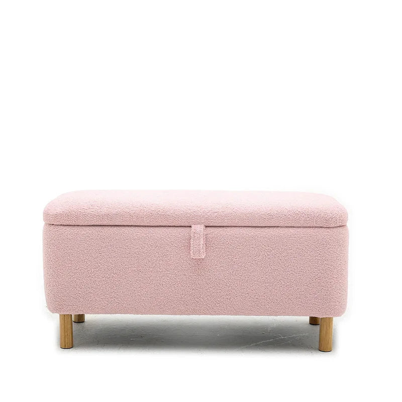 Panca contenitore/Pouf Bouclé Bianca/Verde/Arancione/Blu/Rosa, Posto singolo