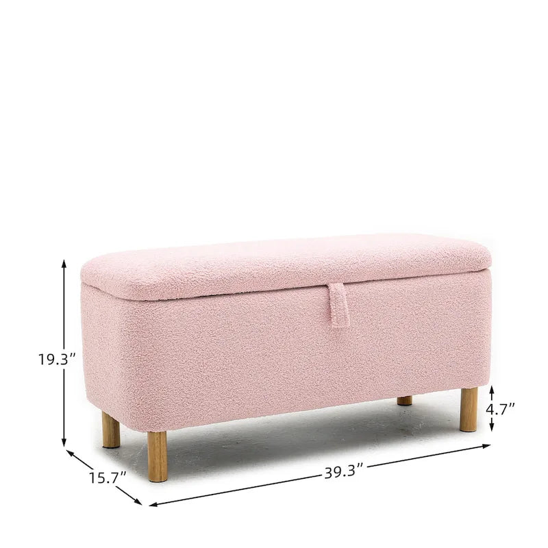 Panca contenitore/Pouf Bouclé Bianca/Verde/Arancione/Blu/Rosa, Posto singolo