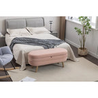 Panca contenitore in velluto avorio e rosa con gambe in legno, sedile interno per 1 persona