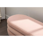 Panca contenitore in velluto avorio e rosa con gambe in legno, sedile interno per 1 persona
