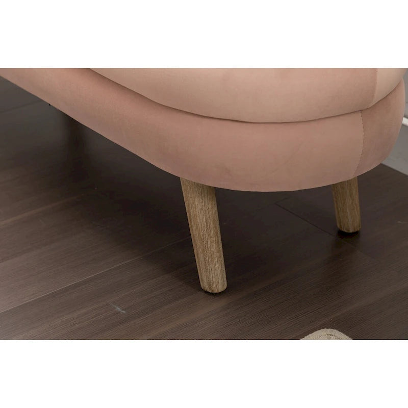 Panca contenitore in velluto avorio e rosa con gambe in legno, sedile interno per 1 persona
