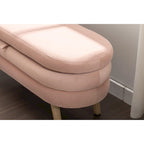 Panca contenitore in velluto avorio e rosa con gambe in legno, sedile interno per 1 persona