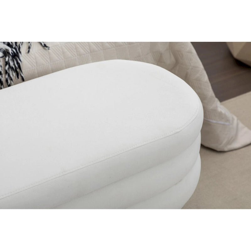 Panca contenitore in velluto avorio e rosa con gambe in legno, sedile interno per 1 persona