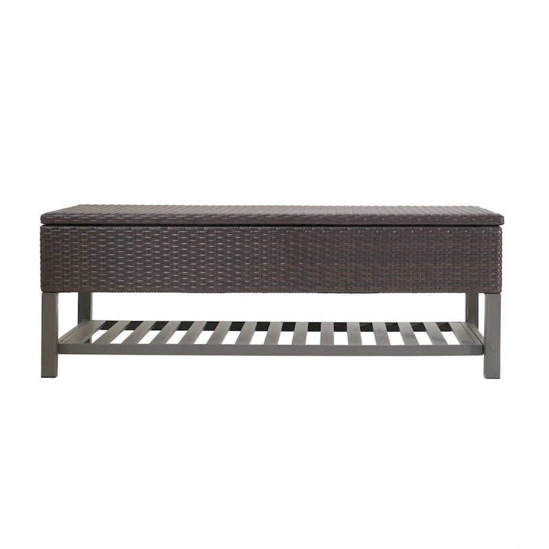 Panca contenitore in vimini marrone multi con ripiano, 2 posti a sedere