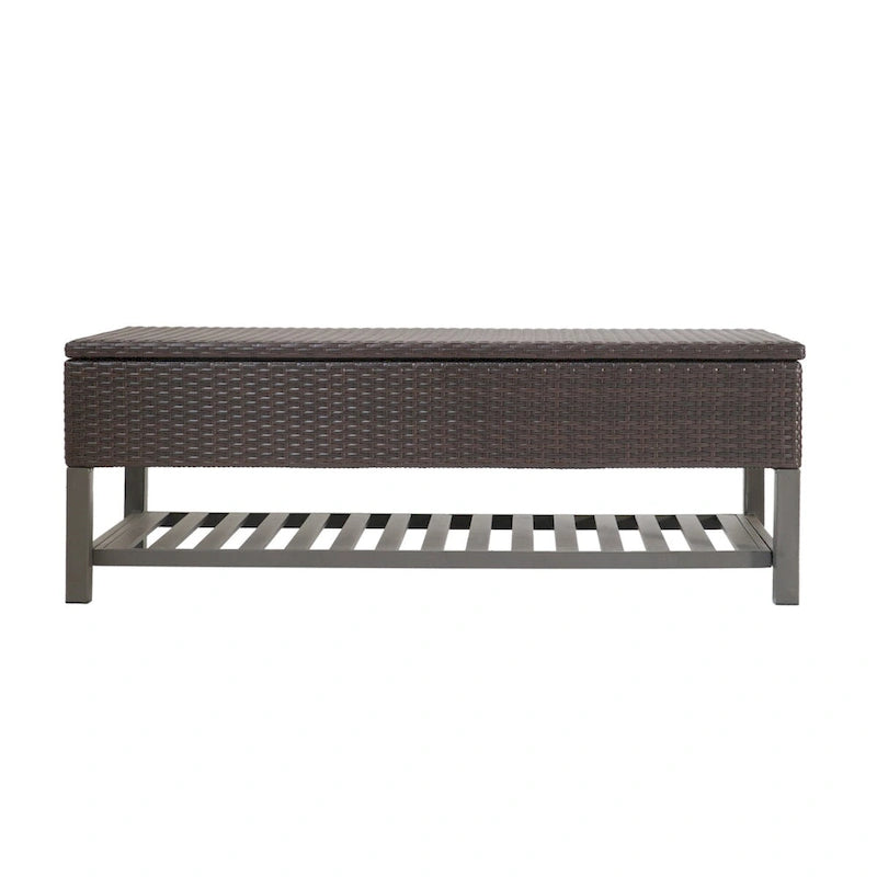 Panca contenitore in vimini marrone multi con ripiano, 2 posti a sedere