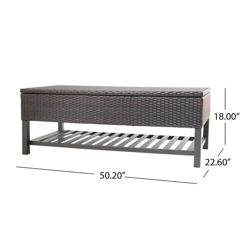 Panca contenitore in vimini marrone multi con ripiano, 2 posti a sedere