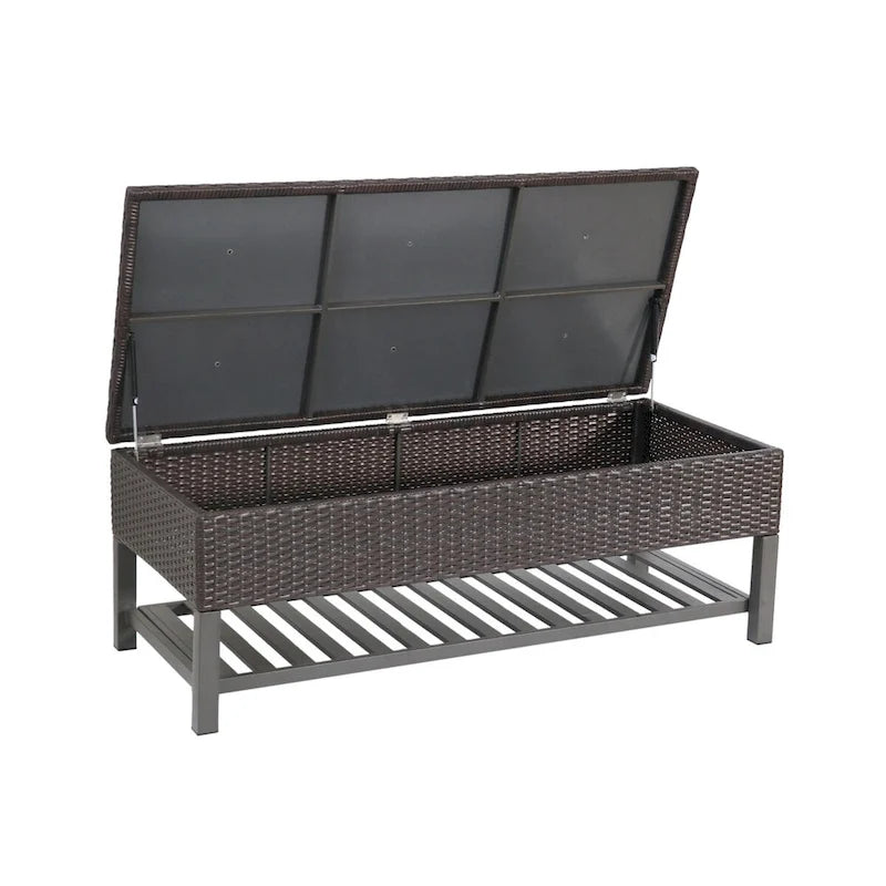 Panca contenitore in vimini marrone multi con ripiano, 2 posti a sedere