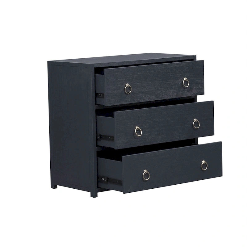 Mobiletto a 3 cassetti spazzolato metallico denim, bianco e nero