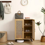 Scarpiera in rovere con doppia anta e rete in rattan