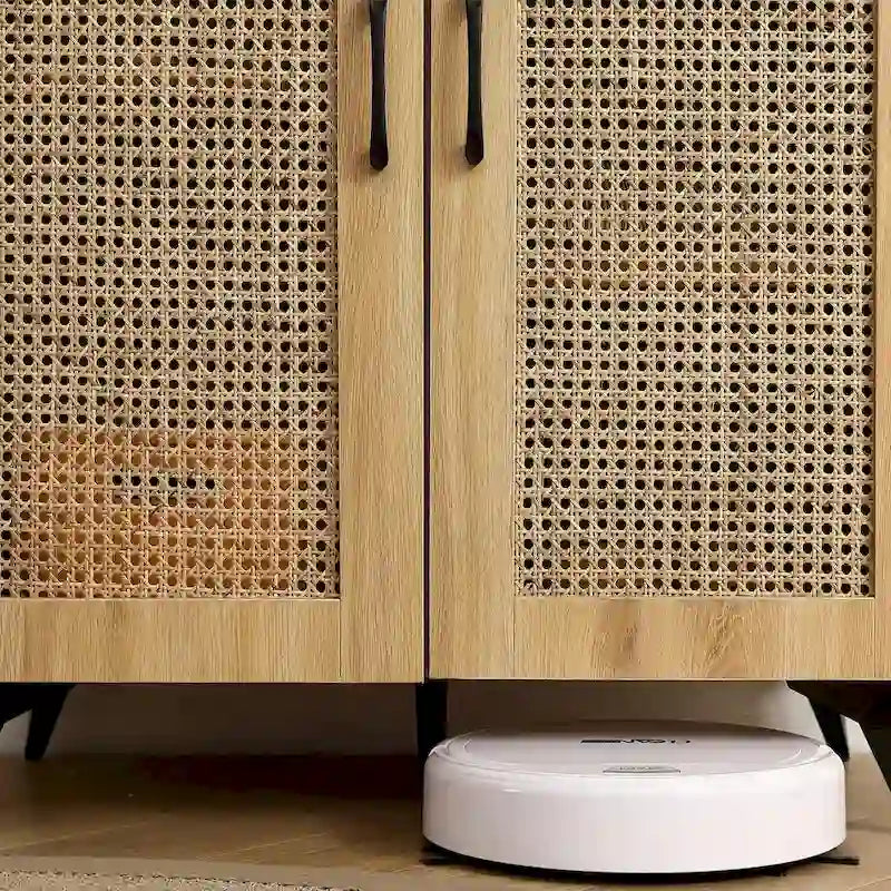 Scarpiera in rovere con doppia anta e rete in rattan