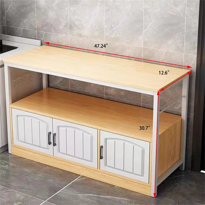 Scaffale da Panettiere in Legno Naturale e Acciaio Nero con Cesto e Ganci, Uso per 1 Persona