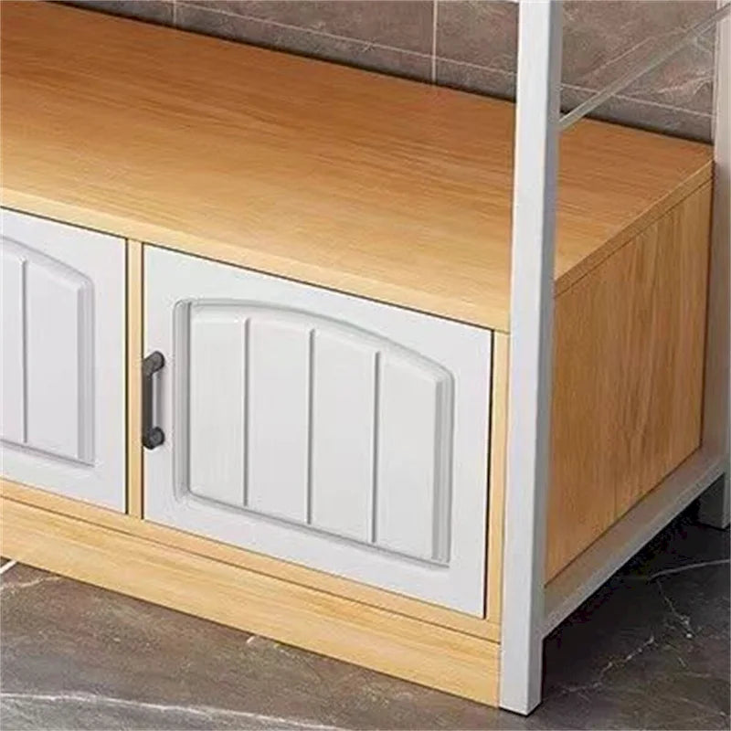 Scaffale da Panettiere in Legno Naturale e Acciaio Nero con Cesto e Ganci, Uso per 1 Persona