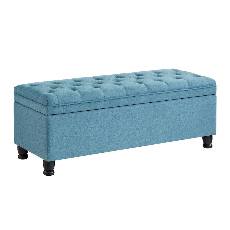 Panca contenitore imbottita in lino color azzurro / lino / nero / grigio con gambe a spillo, 1 posto