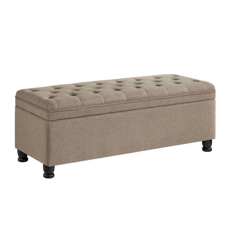 Panca contenitore imbottita in lino color azzurro / lino / nero / grigio con gambe a spillo, 1 posto