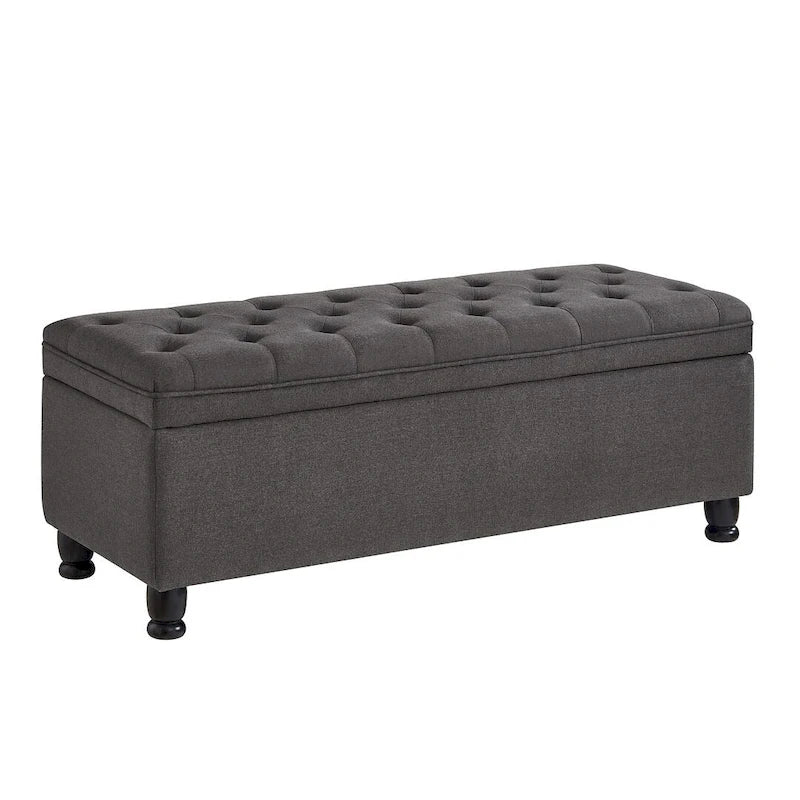 Panca contenitore imbottita in lino color azzurro / lino / nero / grigio con gambe a spillo, 1 posto
