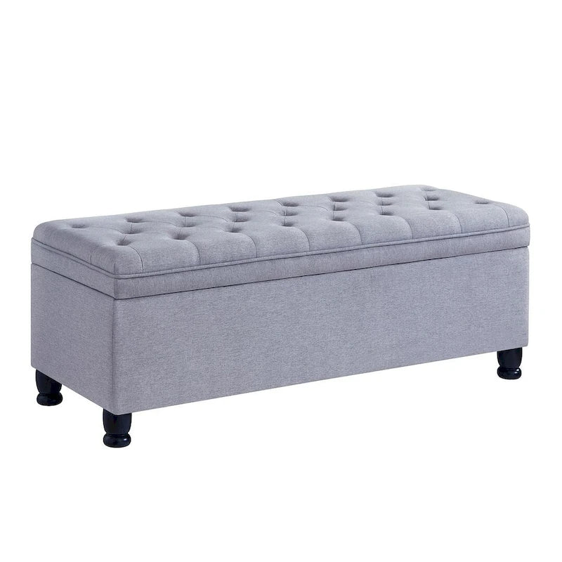Panca contenitore imbottita in lino color azzurro / lino / nero / grigio con gambe a spillo, 1 posto