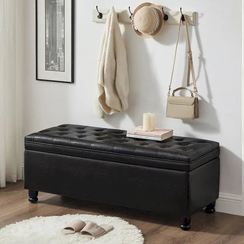 Panca contenitore imbottita in lino color azzurro / lino / nero / grigio con gambe a spillo, 1 posto