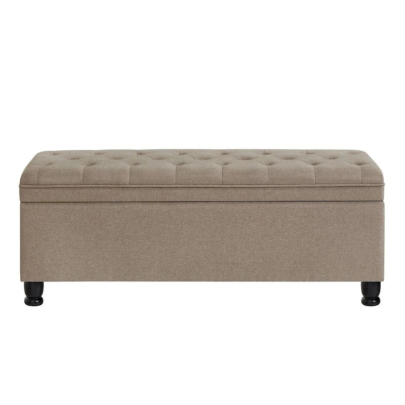 Panca contenitore imbottita in lino color azzurro / lino / nero / grigio con gambe a spillo, 1 posto