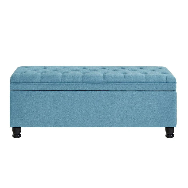 Panca contenitore imbottita in lino color azzurro / lino / nero / grigio con gambe a spillo, 1 posto